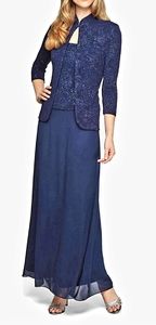 ALEX Evenings Jacquard Knit Long Mandarin Neck Jacket Dress Size 20W